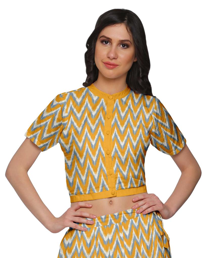 Moomaya Printed Indian Crop Top Skirt Sets Chanderi Women Ethnic Wear Plus