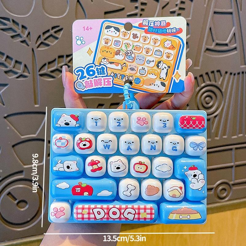 Cartoon Pet Kitty Keyboard Keychain 26-Key Mechanical Keyboard Clicker Decompression Fidget Stress Relief Bag Charm Pendent Gift