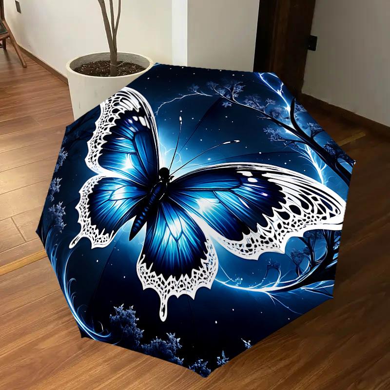 1PC Butterfly Night Automatic Open/Close Umbrella with Windproof, 8-Rib Sturdy Canopy, Durable Ribs, Fashionable Design, Outdoor Accessory, Fun Prin,