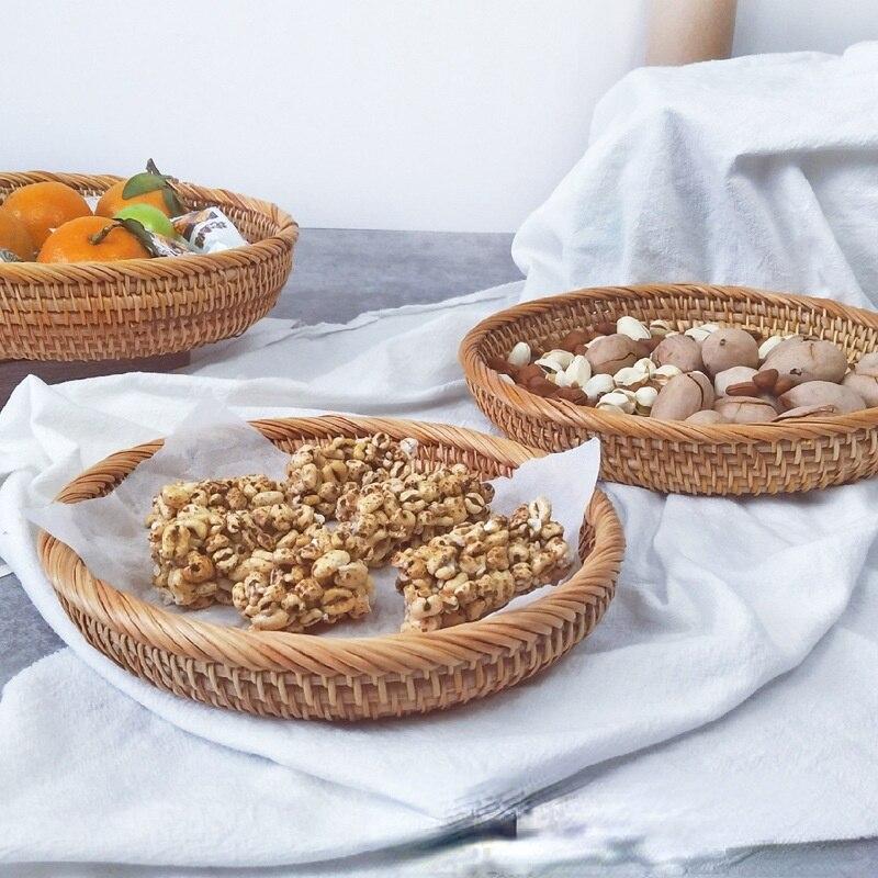 Корзина для фруктов ручной работы из настоящего ротанга, корзина для закусок, корзина для хлеба, поднос для гостиной, корзина для хранения закусок, поднос для фруктов