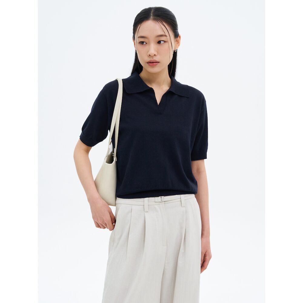8SECONDS Open Collar Neck Short Sleeve Pullover Navy
