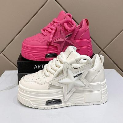 2025 осень новые инс платформа универсальные туфли на доске женская мода повседневная обувь студенческие туфли для увеличения роста кожаный верх белые туфли женские