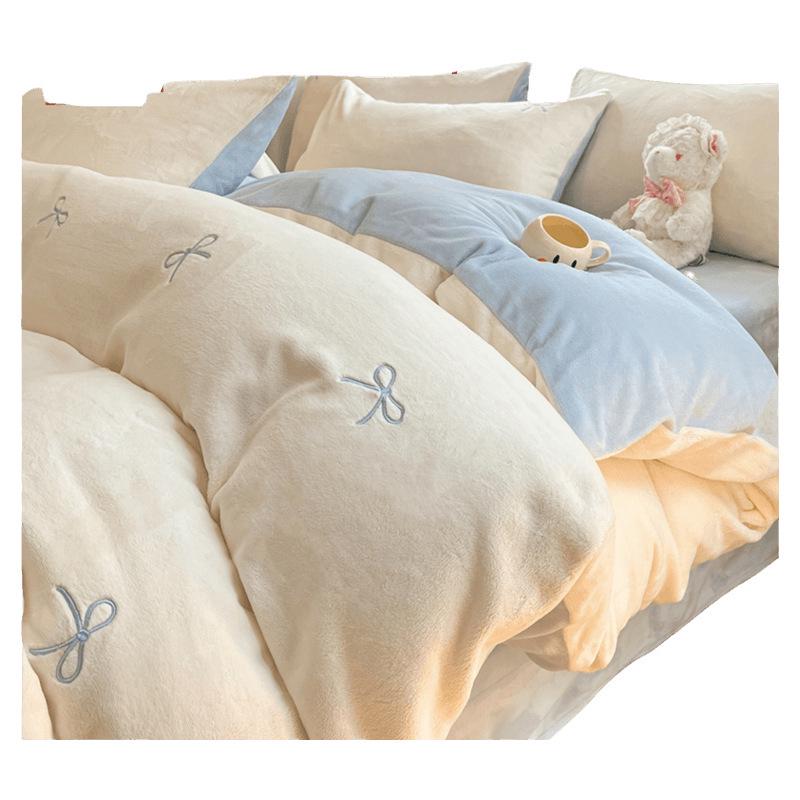 2025 New Thickened Warm Velvet Flannel Coral Fleece Bedding Set - Autumn/Winter Duvet Cover & Three-Piece Bedsheet