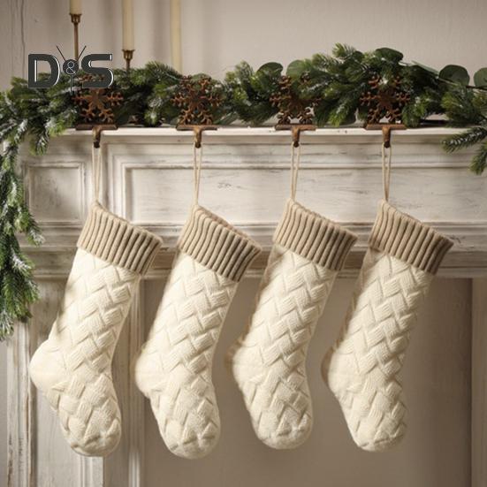 Large Knitted Christmas Stockings 18" Xmas Gift Stocking Hanging Decorations Festive Decor Candy Toys Bag Hanging Stocking for Mantel Window