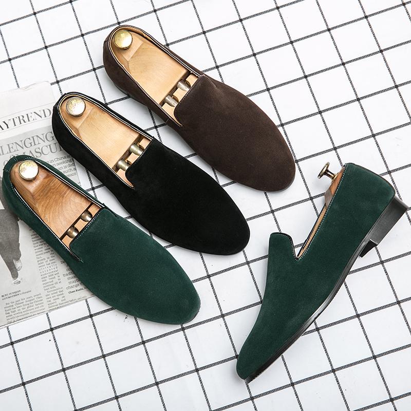 Men’s Loafers Dress Shoes Green Suede Party Nightclub Smoking Shoes Men Coffee Retro Flats Tuxedo Wedding Blazers Saddle Shoes Large Size