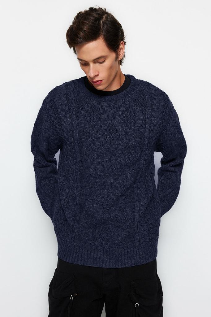 Мужской модный стильный свитер унисекс с камнями большого размера, широкий крой с круглым вырезом, плетеный трикотаж с волосами