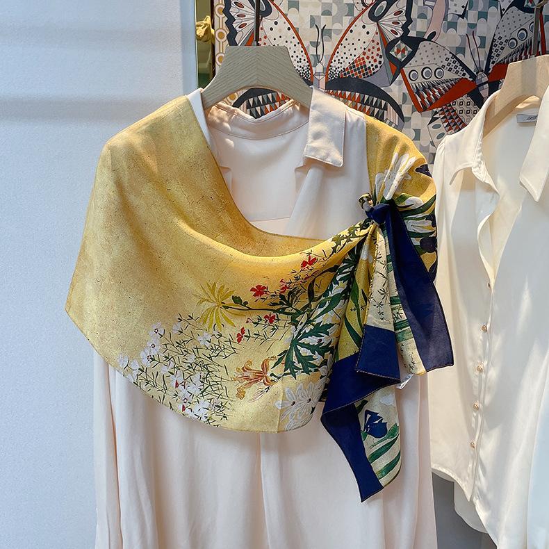 Spring And Autumn Versatile Silk Scarf Women'S Thin Small Long Strap Tie Bag Neck Protection Wide Scarf Scarf Summer