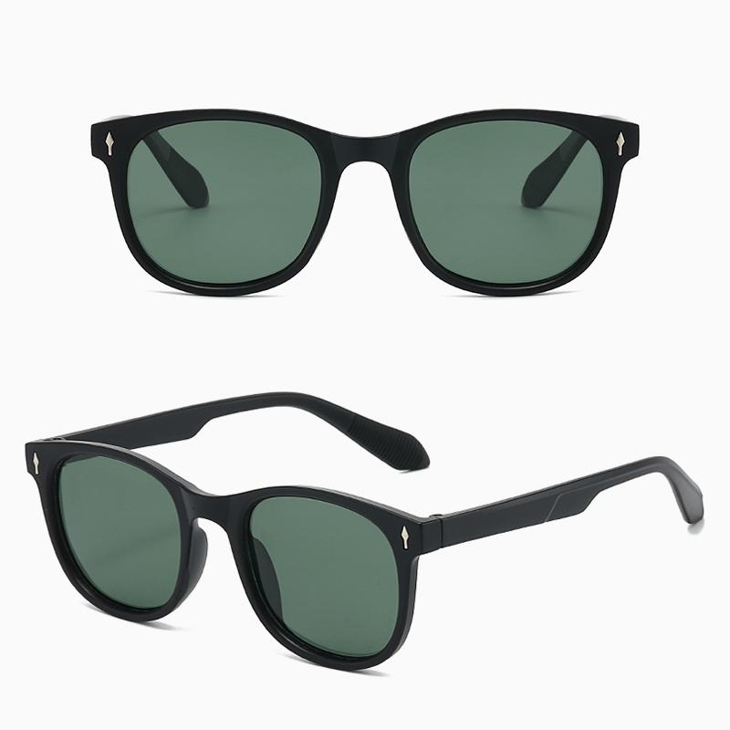 Fashion Men Women Retro Round Sunglasses Anti‑Glare UV400 Rivet Decor Lightweight Frame Driving Fishing Outdoor Daily Sunscreen Sun Glasses