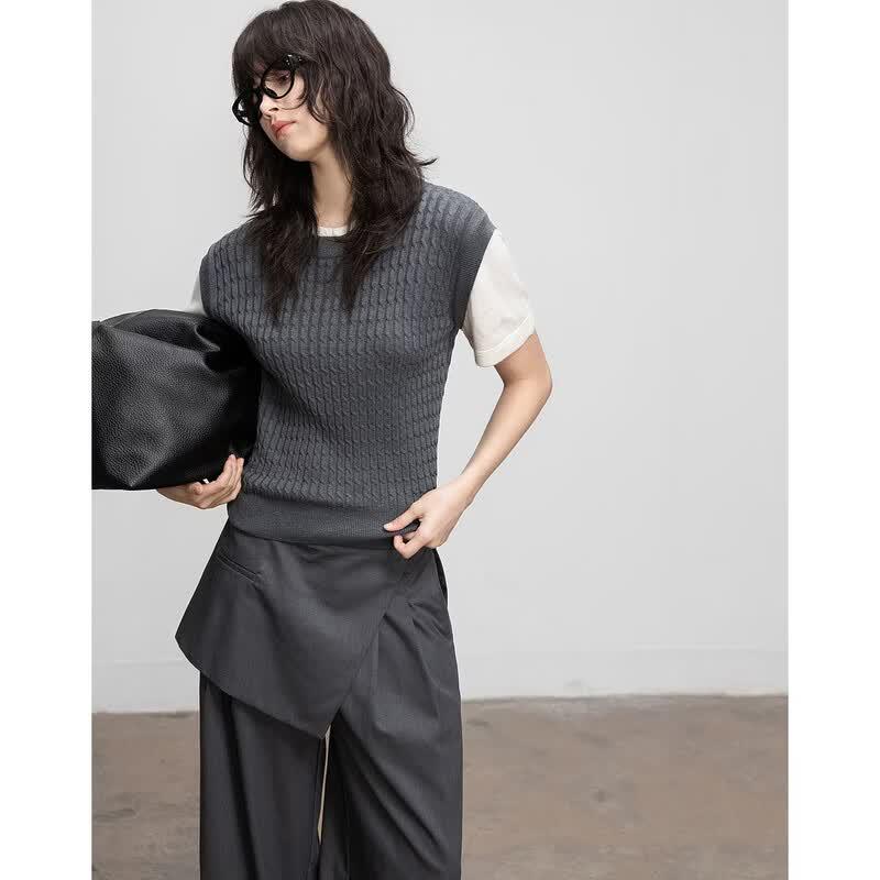 Women's Spring Silk Wool Blend Color-Block Knit Sweater