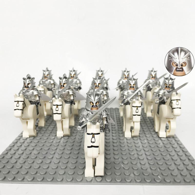 Medieval Knights Castle Cavalry Rohan Soldiers Guard Army Lotr Cavalier With Weapon Armor Helmet Shield and Horse Figure Blocks