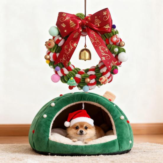 1 Набор Рождественский венок с красным, зеленым синелем, колокольчиком, подвеской Санта, оленем, лентой, сделай сам, ручная работа, елка, праздничная вечеринка, подвесное украшение для венка