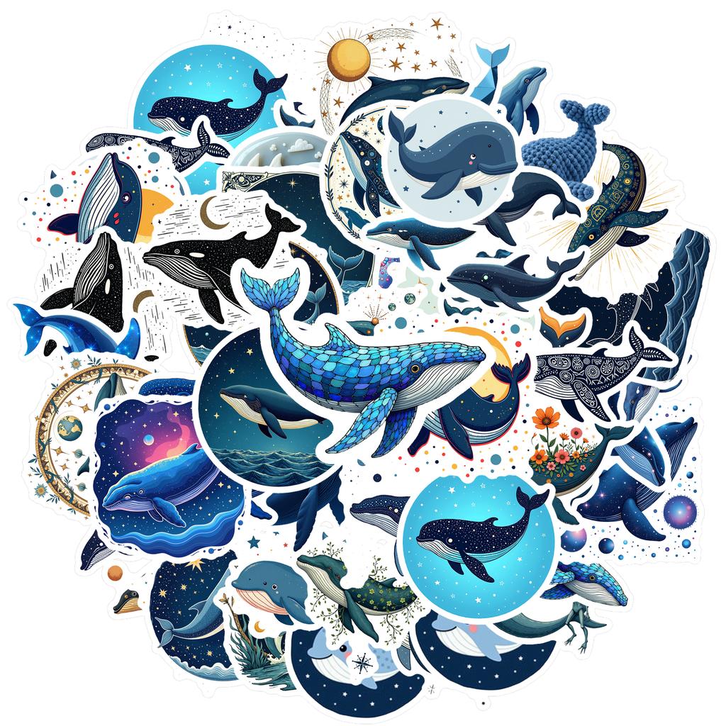 Waterproof Whale Stickers: Ocean themed vinyl decals for notebooks, luggage, instruments & more. Marine & decorative fun!
