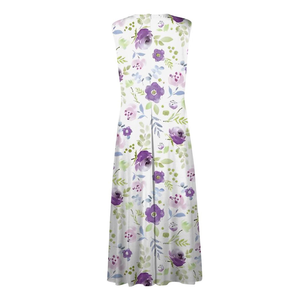 Женская мода лето маленький цветочный V-образный вырез без рукавов туника повседневные платья