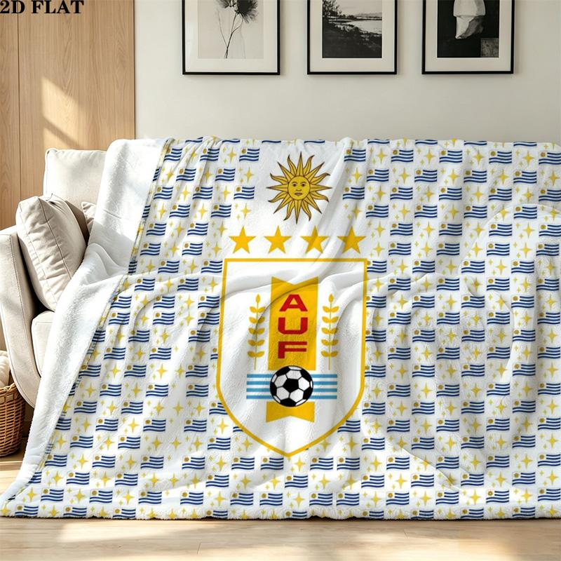 Uruguay Celeste Football Print Flannel Blanket High Quality Warm Comfortable Cover for All Seasons Perfect for Gifts Home Decor