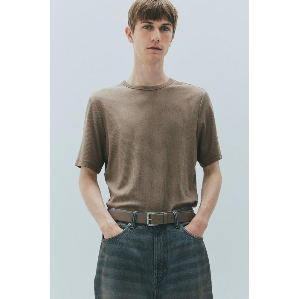 H M sliM FiT Ribbed T sHirT Dark Beige