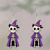 Acrylic Dangle Earrings 1 Pair Halloween Skeleton Cat Drop for Women, Witch Hat Skull Hoop Earring, Theme Jewelry Gift Sweet Cool