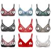 Womens Hollow Out Lace Bra Top Adjustable Spaghetti Straps Sheer Panels Club Rave Wear
