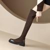 Осенне-зимние женские ботфорты на толстой подошве, с круглым носком, на среднем каблуке, большого размера, кожаные ботинки-чулки, замшевые ботинки, корейская версия M