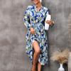 QICED Женская мода осень-зима с цветочным принтом и длинным рукавом с v-образным вырезом повседневные платья