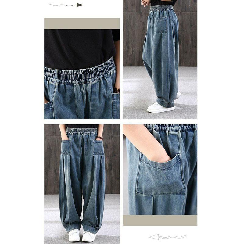 Loose Plus Size Haren Jeans for Women Elastic Waist Versatile Casual Carrot Pants Lantern Pants Trendy Style Spring and Autumn