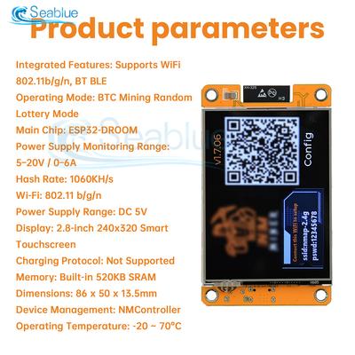 NMMiner NerdMiner CYD Хешрейт 1060KH/s Lucky Miner ESP32-2432S028 2.8дюймовый Дешевый Желтый Дисплей Крипто Соло Лотерея Биткоин DROOM