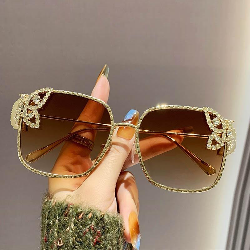 New High Quality Large Frame Metal Butterfly Sunglasses For Women's Fashion With Diamond Inlaid Sun Glasses Rhinestone Shades