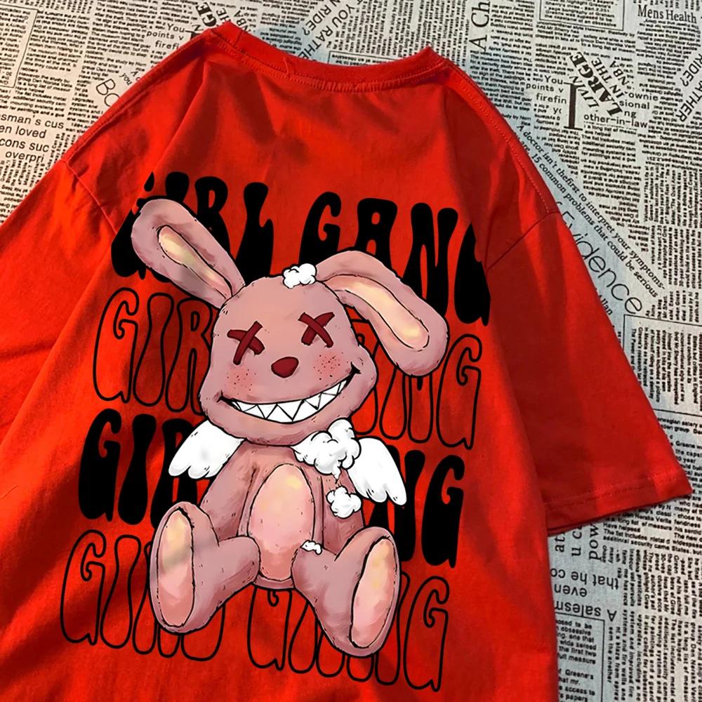 Девичья банда Broken Rabbit Doll Мужские и женские футболки с принтом Гоку Свободные топы Творчество Хлопковые футболки Футболки с рисунками Хип-хоп Парные футболки