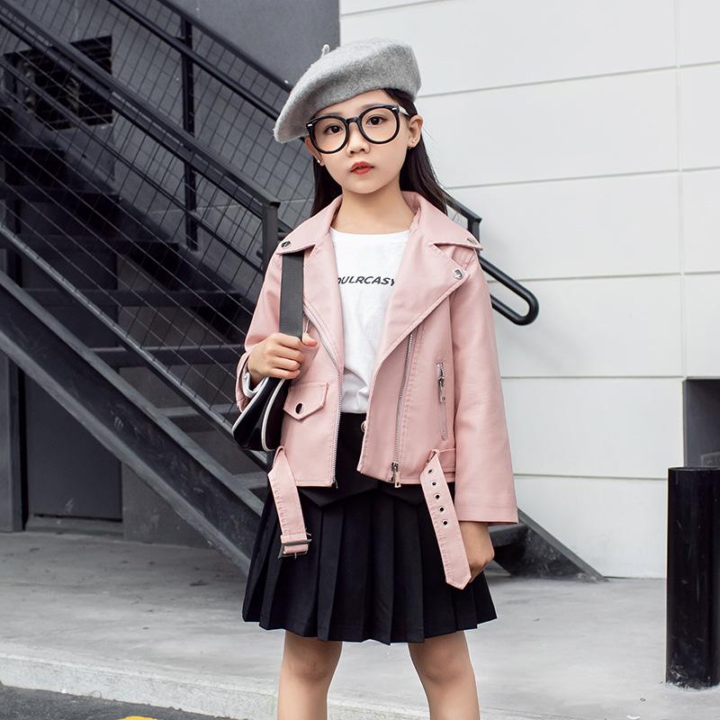 Kids Clothing Boys and Girls Spring Autumn Turndown Collar Leather Jacket Children's Motorcycle Korean Style Jacket