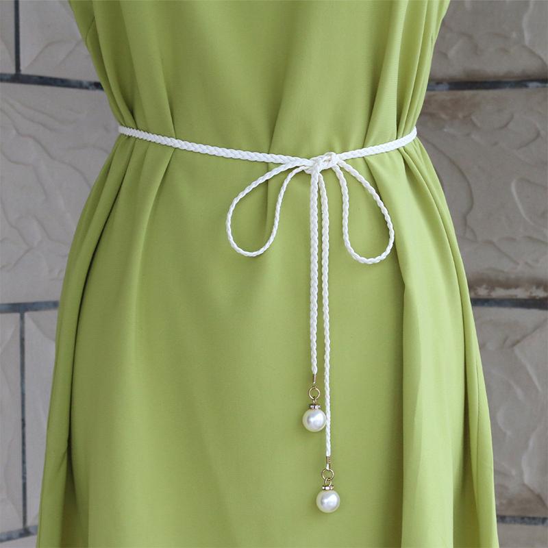 Ретро PU плетеный жемчужный пояс-цепочка на талию универсальный женский кожаный веревочный пояс на талию джинсы платья одежда аксессуары