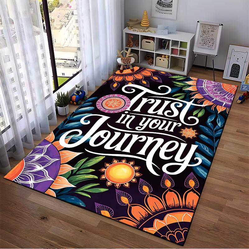 Inspirational Carpet with Floral Mandala Design - Trust in Your Journey Suitable for use as an anti-slip for living room bedroom sofas