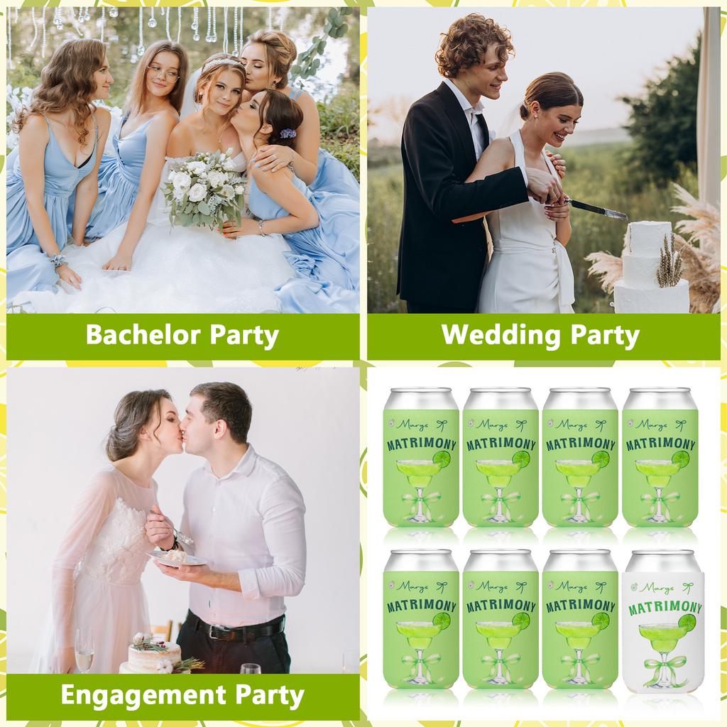 16 Pcs Margarita Party Beer Can Sleeves 12Oz Bachelorette Can Coolers With Lime Print Bulk Margs And Matrimony Beer Cup Holders