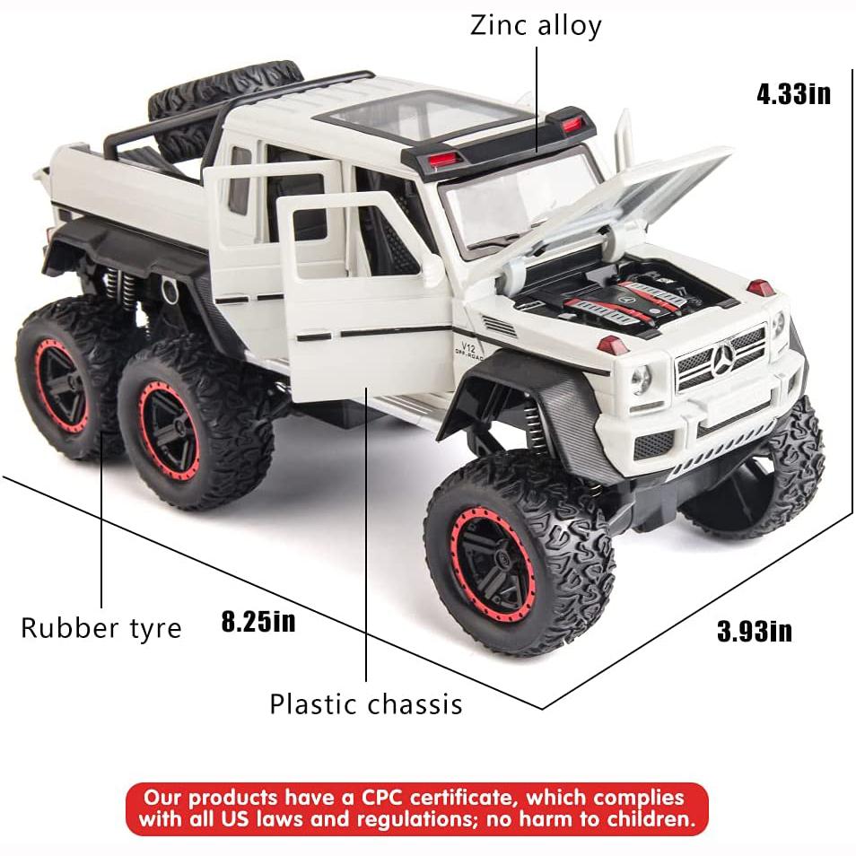 Масштаб 1/22 Benz G63 AMG 6x6 V12, внедорожная черная модель пикапа, игрушечный автомобиль из цинкового сплава со звуком и светом для детей, подарок для мальчиков и девочек
