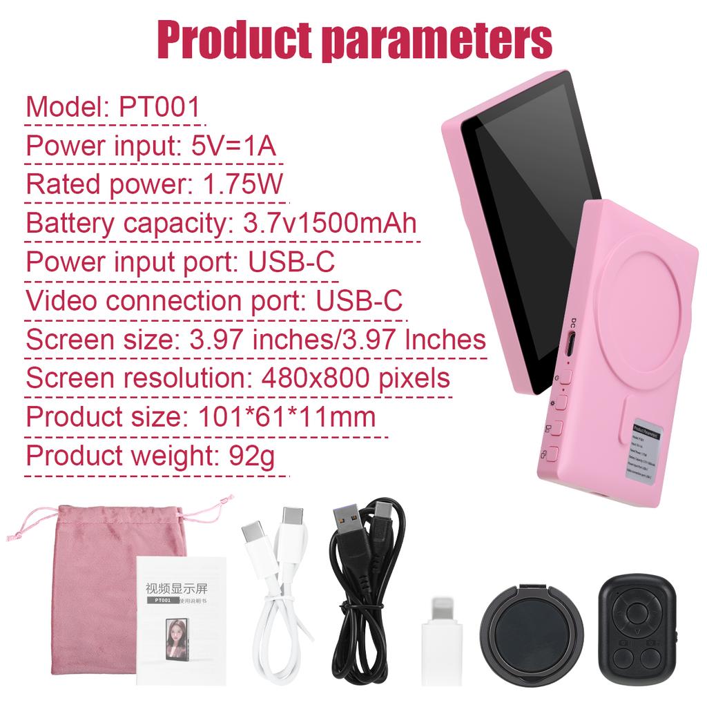 Wireless Magnetic Monitor Screen for Using Phone Rear Camera for Smartphone Selfie Vlog Live Stream Video Recording