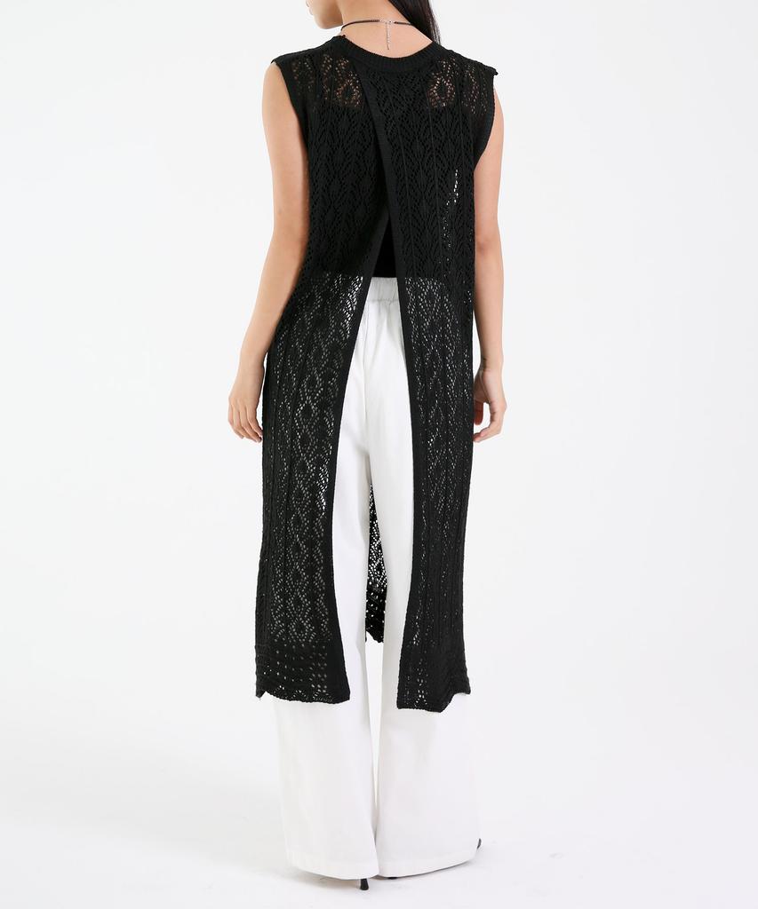 Eum Punching Long Knit Vest Dress Black
