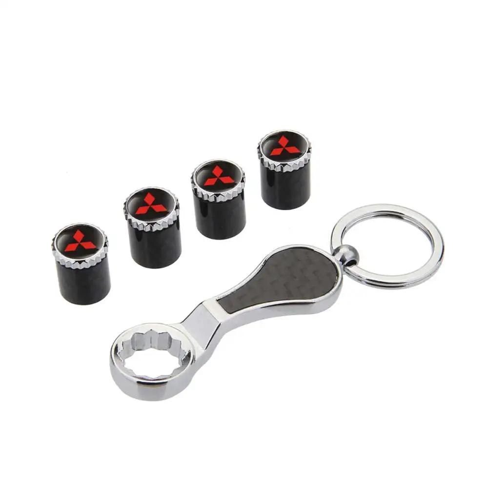 4PCS Carbon Fiber Car Wheel Tire Valve Stem Caps with Wrench For Mitsubishi Lancer Cordia Pajero Outlander Eclipse Galant Mirage