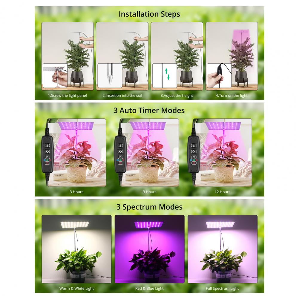 Adjustable Bracket Plant Lamp Telescopic Grow Light with Timer Height Adjustable Full Spectrum Led Grow Light with for Indoor