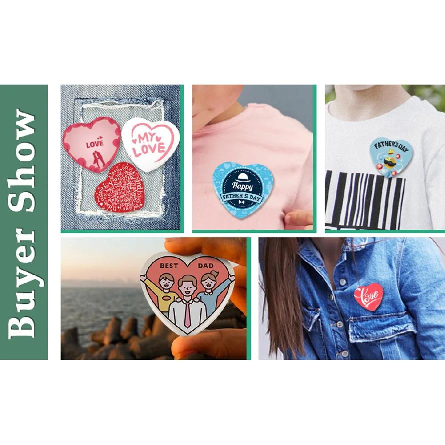 Heart-Shaped Badge Button Maker Parts, Blank Pin Badges Press Button Parts DIY Badge Making Machine Part Supplies 50/100/200PCS