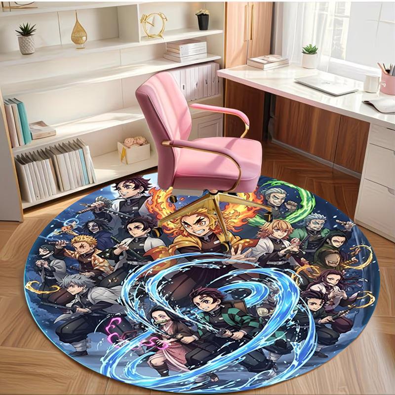 Demon Slayer Print Round Rug, Washable Floor Carpet, For Entryway Dorm Laundry Room Office Study, Home Decor Birthday Christmas Gift