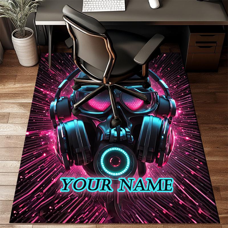 1PC Custom Name Cyberpunk Headphones Artwork Theme Floor Mat Ideal for Living Room, Game Rooms, Office, Bedroom Floor Mat Playful Design