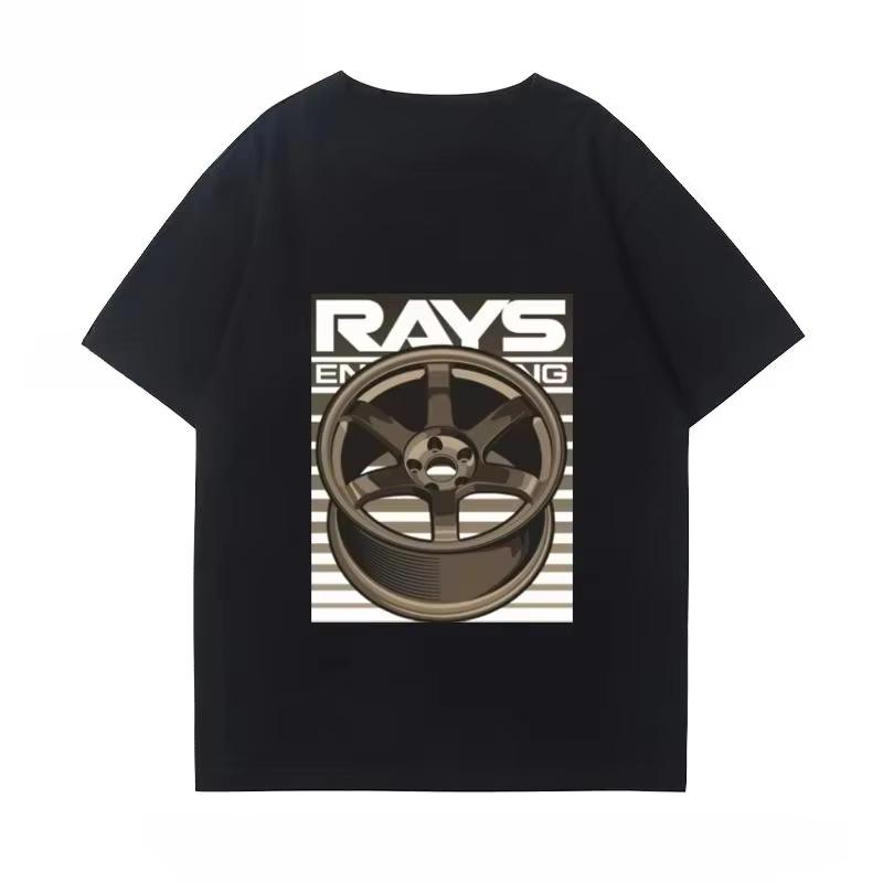 Japanese RAYS Wheel Rim TE37 Wheel Hub Modified Car Short Sleeve Mens and Womens Summer Cotton Versatile T Shirt Tide Ins