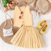 Children's Fashion Suit 2025 Summer Girls V-neck Sleeveless Coat Vest Pleated Skirt Two-piece Suit