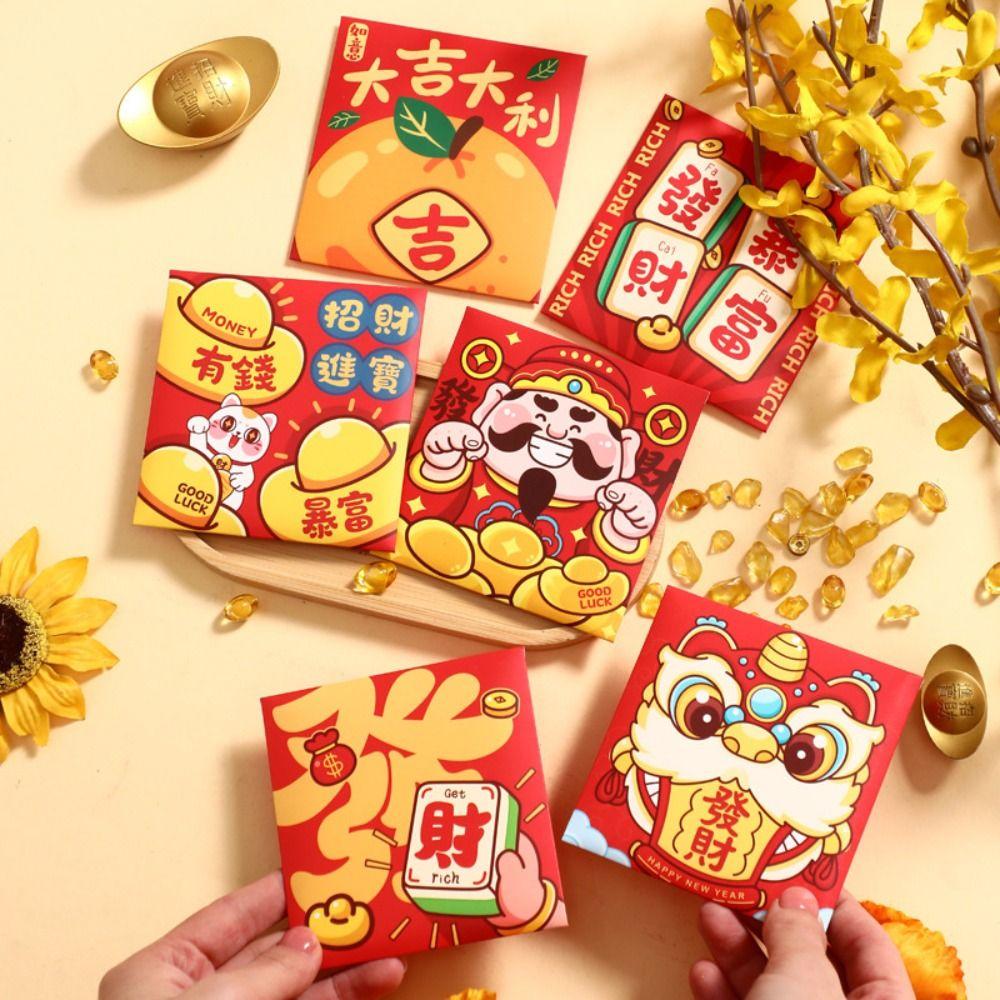 6Pcs Cartoon Chinese Snake Year Red Envelope New Year Money Envelope Spring Festival