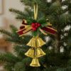 Artificial Pine Sprig Christmas Bell Pendant Velvet Bow Xmas Bow Bell Hanging Decor  Front Door