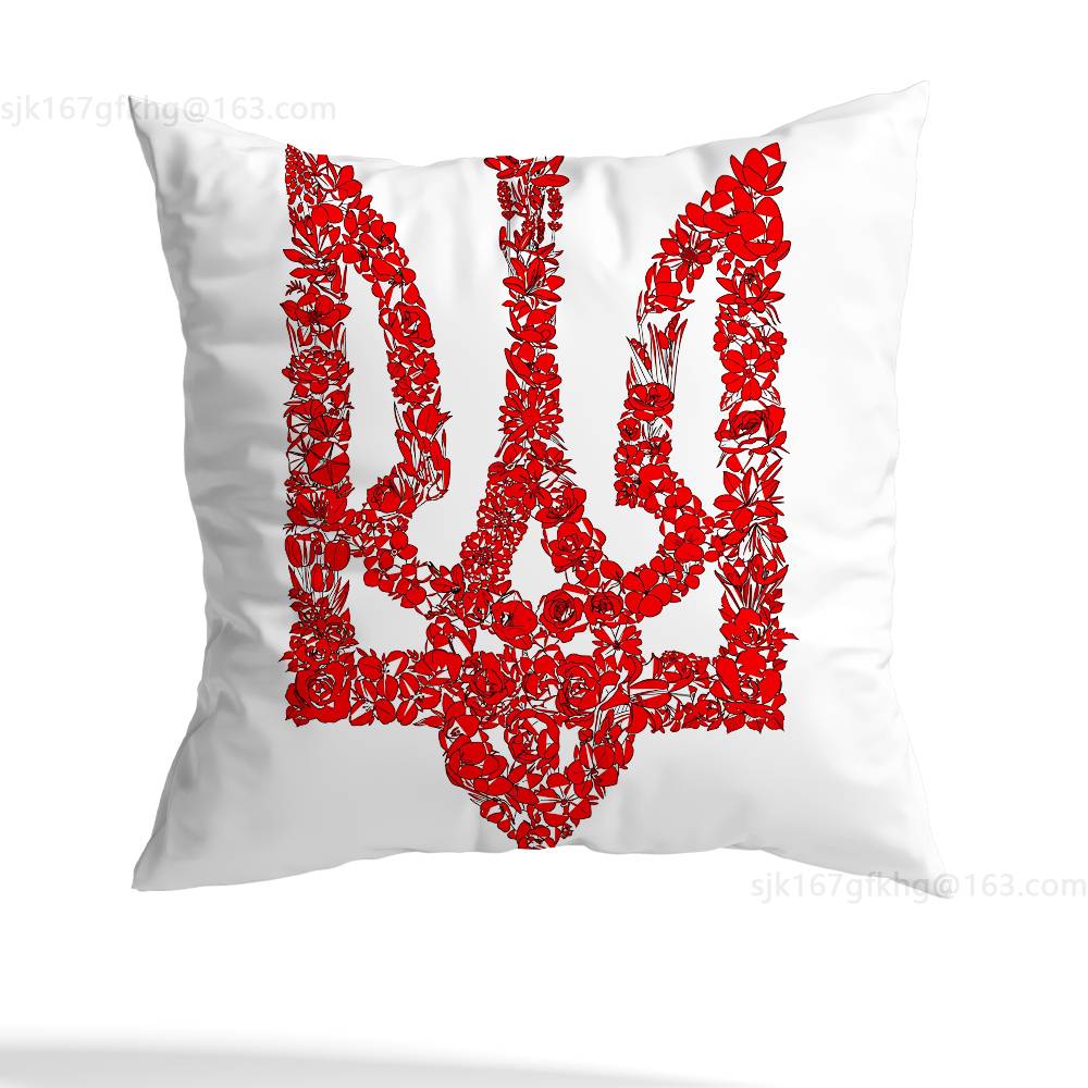 Наволочка с трезубцем Украины Квадратная Двусторонняя печать Короткий плюш Чехол на подушку для дивана Спальня Прикроватная подушка