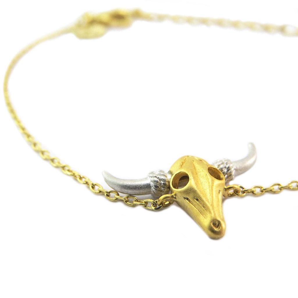 7bis [P5650] - Handmade 'Boho' Gold Bracelet (bison Skull) - 20x10 Mm