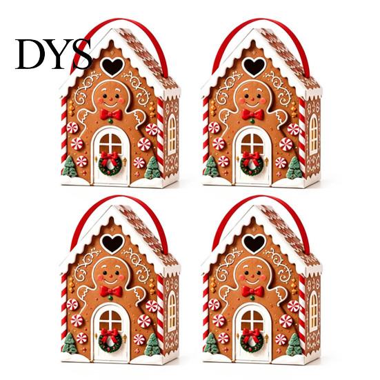 Reusable Holiday Gift Packaging Christmas House Box with Handle, 3D Gingerbread/Santa Claus/Tree/Snowflake Candy Snack Containers for Parties