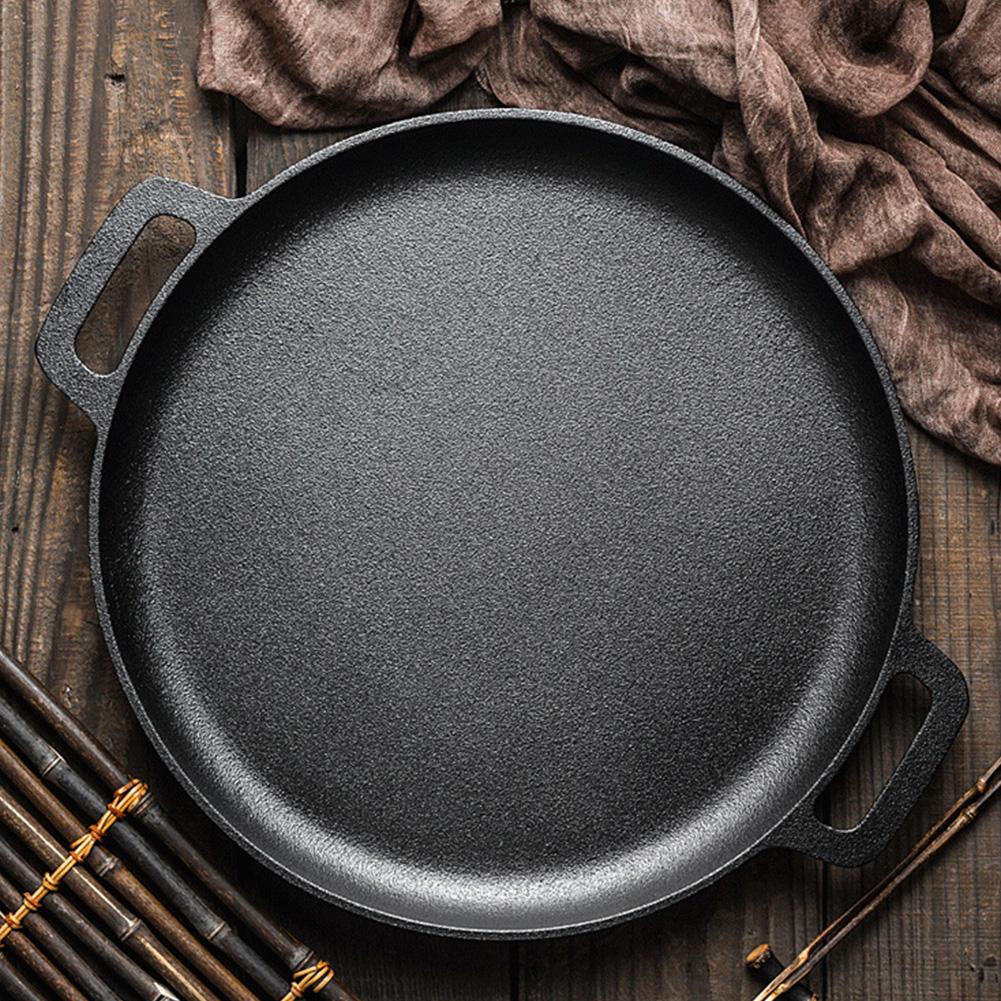 Cast Iron Round Griddle For Crepes And Pizza Non-Stick BBQ Camping Fry Pan Steak Pork Chicken Cooking Pot Kitchen Cooking Pot