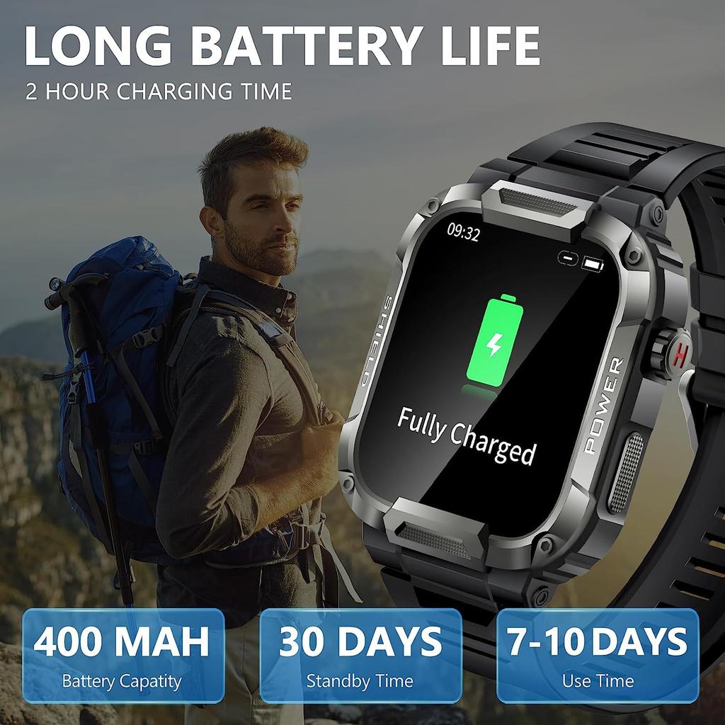 Smart Watch for Men Military Smart Watches IP68 Waterproof Smartwatch Bluetooth Call Outdoor Tactical Sports Rugged Fitness Tracker for iPhone Android