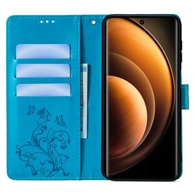 Для vivo X100 5G Чехол-кошелек из ПУ кожи с тиснением в виде бабочки, ремешок на запястье, чехол для телефона
