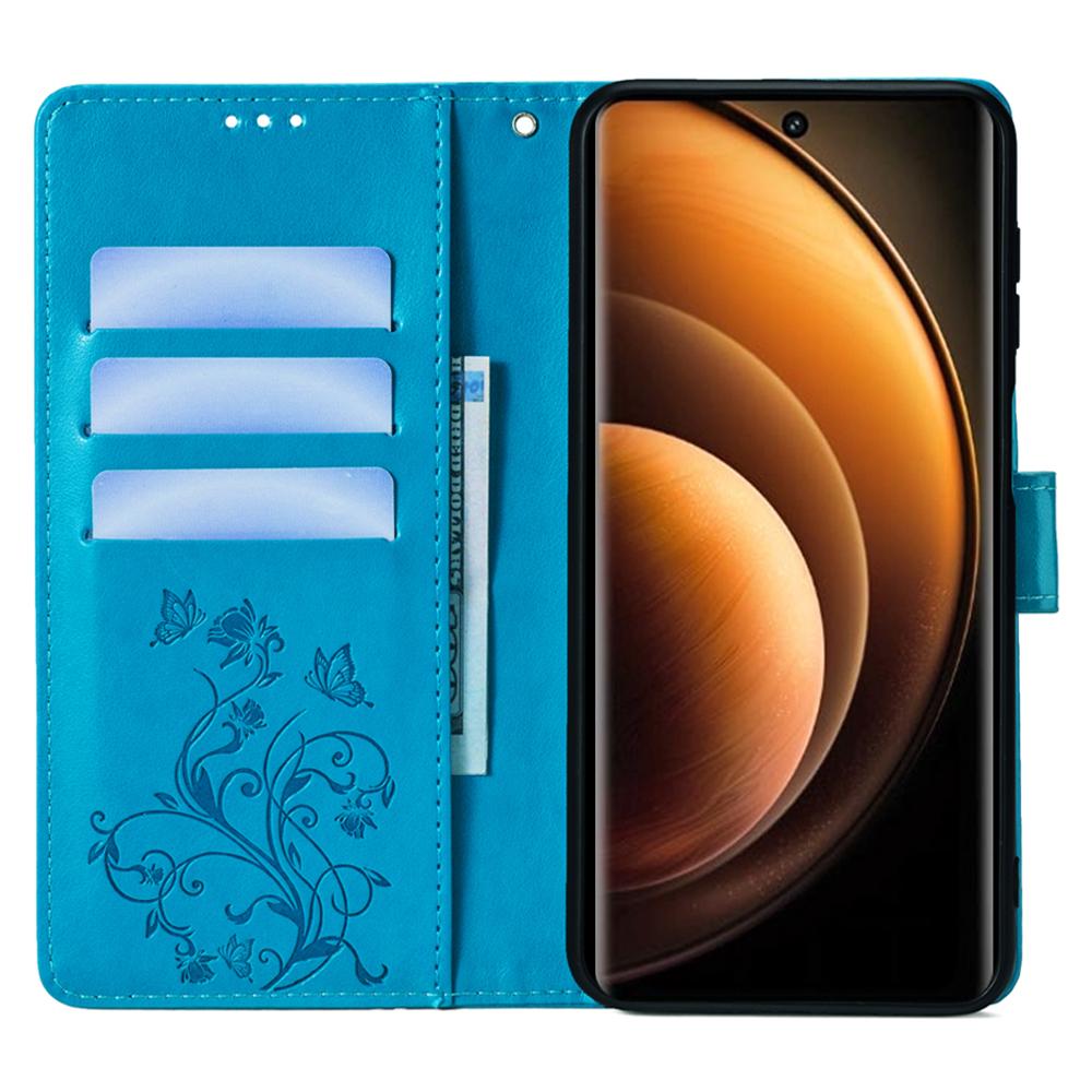 For vivo X100 5G Wallet Case Butterfly Imprinted PU Leather Wrist Strap Phone Cover